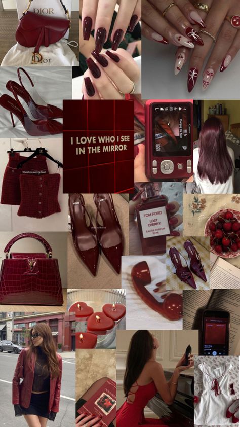 Dark Feminine, Red Aesthetic, Cherry Red, Link In Bio, Cherry, Social Media, Collage, Red