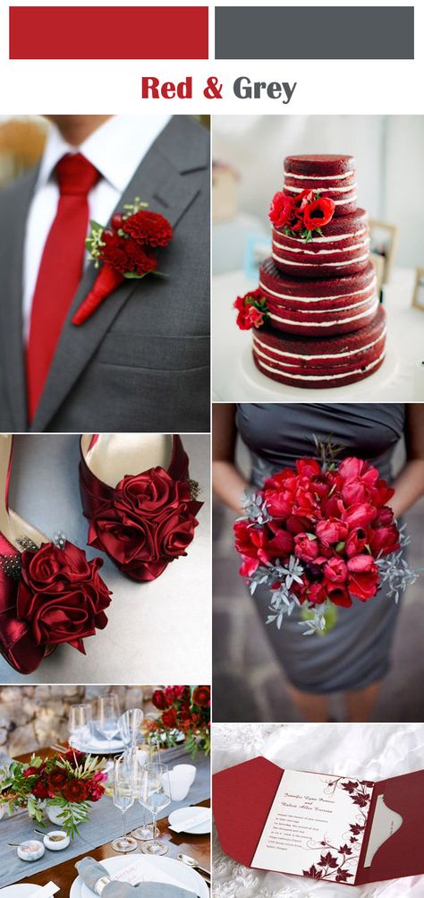 red and grey winter wedding color inspiration Winter Wedding Colors Schemes, Red And Grey Wedding, Grey Wedding Colors, Red Grey Wedding, Grey Winter Wedding, Wedding Color Schemes Winter, Winter Wedding Color Palette, Wedding Colors Red, Red Wedding Theme