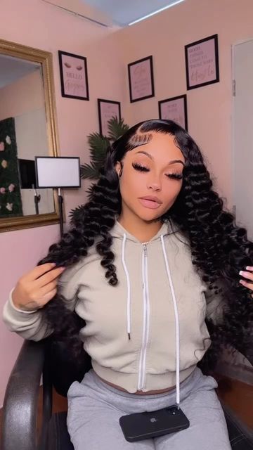 Deep Wave Install, Deep Wave Wand Curls, Deep Side Part Wig With Curls, Deepwave Frontal Wig Hairstyle Ideas, No Part Deep Wave Wig, Wand Curls On Deep Wave Hair, Styles With Deep Wave Hair, Deep Wave Half Up Half Down, Deepwave Frontal Hairstyles