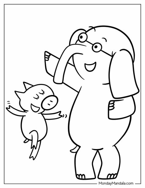 20 Elephant & Piggie Coloring Pages (Free PDF Printables) How To Draw Mo Willems Characters, Elephant And Piggie Crafts Preschool, Mo Willems Coloring Pages, Pigeon Coloring Pages, 1st Day Of School Coloring Page Free, Elephant And Piggie Crafts, Mo Willems Duckling, Mo Willems Activities Preschool, Mo Willems Crafts