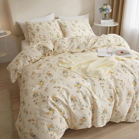 Cozy Floral Bedding, Yellow Flower Bedding, Yellow Floral Duvet Cover, Flower Bed Comforter, College Bed Comforters, Flower Comforter Floral Bedding, Floral Boho Bedding, Beige Floral Bedding, Yellow Floral Sheets