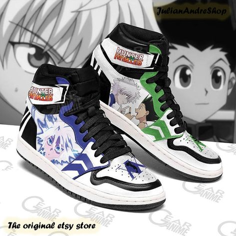 Custom Anime Shoes, Statement Highlights, Gon And Killua, Hunter X Hunter Anime, Anime Custom, Anime Hunter, Basket Style, Anime Shoes, Jordan Sneakers