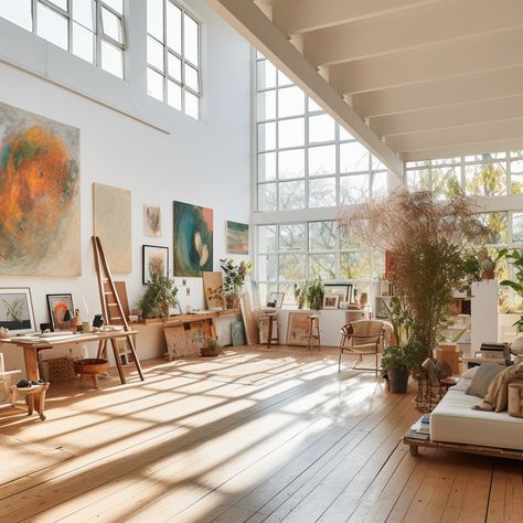 Work Studio Aesthetic, Nyc Art Studio, Sunroom Art Studio Ideas, Home Art Studio Aesthetic, Art Studios At Home, Sunroom Art Studio, Cozy House Bedroom, Minimalist Art Studio, Artist Home Studio