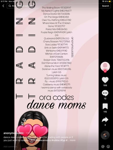 Aldc Ora Song Codes, Ora Outfit Codes, Ora Dance Moms Song Codes, Ora Dance Moms, Ora Aldc, Katy Perry Music, Dance Moms Outfits, Abby Lee Dance Company, Roblox Dance