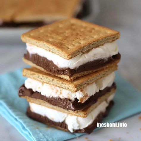 S’mores Ice Cream Sandwiches | InesKohl Kitchen Smores Ice Cream Sandwich, Ineskohl Kitchen, Marshmallow Ice Cream, Homemade Cream Puffs, Cream Puffs Recipe, S Mores Bars, Ice Cream Sandwich Cake, Homemade Marshmallow, Cream Puff Recipe