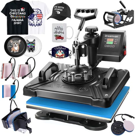 PRICES MAY VARY. 🧢【8 IN 1 HEAT PRESS & DIGITAL CONTROL】- Large screen display, silicone button, easy to operate with counting function; 3 modes are free to switch; upgraded heat press is more convenient to operate.Intelligent temperature control is more stable, fast printing, high-quality design is more durable, rotating hot stamping is smooth,the large space is suitable for clothes of various materials 🧢【FAST HEATTING & DOUBLE TUBE】- The heat transfer machine heating more and can make the pri T Shirt Press, T Shirt Printing Machine, Plates Diy, Heat Press Transfers, Mug Press, Digital Printer, Heat Press Machine, Canned Heat, Press Machine