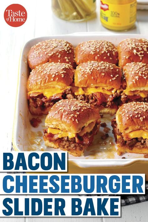 Bacon Cheeseburger Slider Bake, Slider Burgers, Easy Slider Recipes, Cheeseburger Sliders, Trailer Storage, Burger Sliders, Ground Beef Recipes For Dinner, Slider Recipes, Lake Food