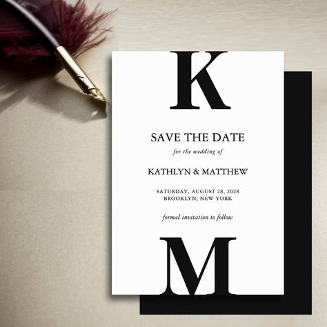 Black and White Modern Bold Monogram Wedding Save The Date Black Tie Wedding Invitations, Black And White Wedding Theme, Modern Wedding Stationery, White Wedding Theme, Black And White Wedding Invitations, Modern Save The Dates, Bright Wedding, Mom Wedding, Black And White Wedding