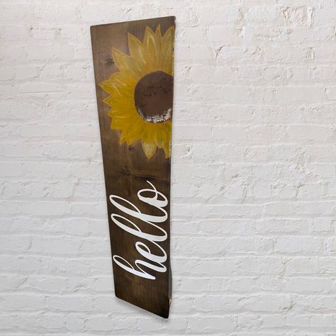 Door Leaner, Sunflower Welcome Sign, Sunflower Sign, Sunflower Door, Plank Art, Painted Slate, Porch Decorations, Primitive Signs, Barn Wood Crafts