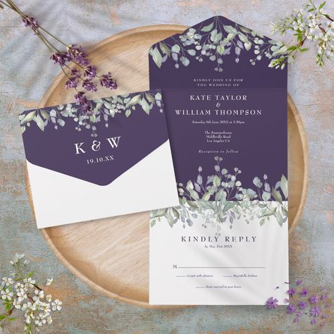 Botanical Monogram, Purple And Green Wedding, Purple Sage, Country Garden Weddings, Pretty Watercolor, Spring Wedding Invitations, Sage Wedding, Purple Wedding Invitations, Lilac Wedding