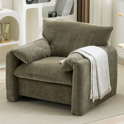 Comfy and contemporary, this armchair will infuse your home with effortless modern style. Sink into pillowy plush comfort with the Chenille Armchair. Featuring an overstuffed design, this accent chair offers premium comfort with its plump cushions and soft, stain-resistant performance Chenille upholstery. A welcoming nest of comfort in your home, the Armchair is ideal for relaxing with a good book or comfortably lounging & enjoying conversation with friends & family. Specifications Material: sol Accent Chairs Comfy, Cozy Chair And Ottoman, Couches And Chairs Living Room, Two Chairs And Couch Living Room, Accent Seating Living Room, Albany Park Chair, Accent Chair For Light Grey Couch, Swivel Reading Chair, Couch With Two Accent Chairs