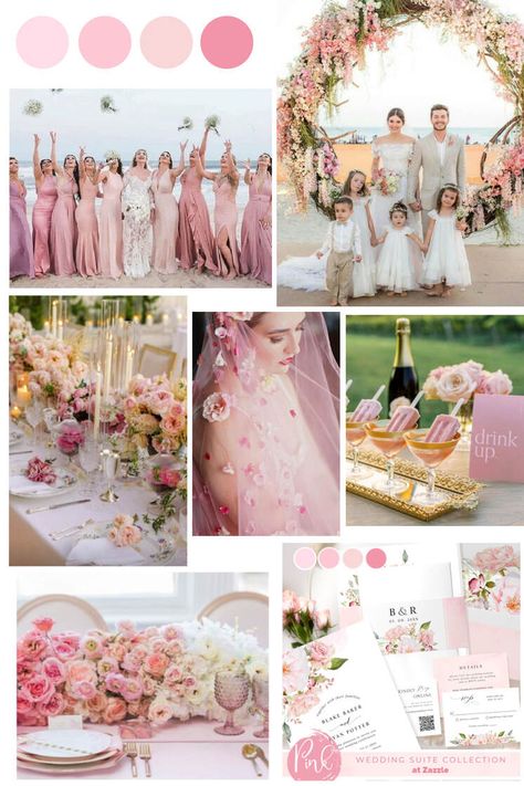 Pink Wedding Bliss - One2inspire Designs Blush Pink Color Scheme Wedding, Pink Wedding Color Palettes, Pink Wedding Colour Schemes, Ballet Pink Wedding Color Palettes, Candy Pink Wedding Color Schemes, Wedding Colors Pink And Gold, Pink Color Wedding Theme, Pink White Wedding Theme, Pink Weddings Ideas Color Schemes