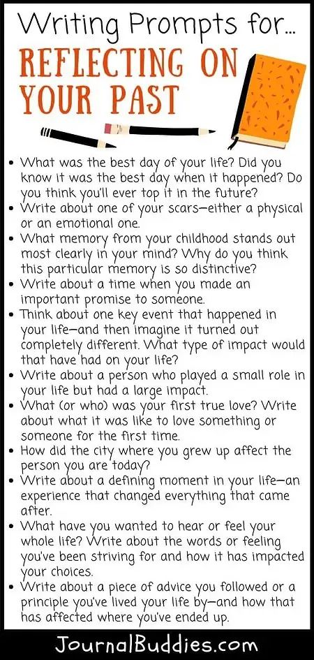 These reflecting on your past writing prompts for all ages are great for students and adult writers alike—and with so many to choose from, you’ll have journaling inspiration for months to come! #WritingPromptsFor... #WritingPrompts #JournalPrompts #JournalBuddies Grandmother Journal Prompts, Journal Prompts For High School Students, Writing Topics For Adults, Journal Prompts For Parents, Creative Writing Journal Ideas, Burn After Writing Questions, Writing Prompts For Writers Inspiration, Personal Journal Ideas Creative, Writing Prompts For Adults