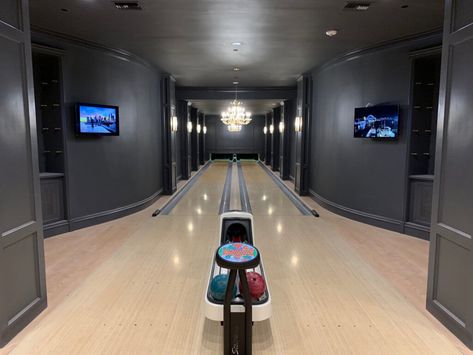 Residential Bowling Alley Construction - All American Bowling Indoor Bowling Alley, Indoor Bowling, Home Bowling Alley, Bowling Equipment, Man Cave Ideas, Home Game Room, Creative Kids Rooms, Ultimate Man Cave, Indoor Basketball Court