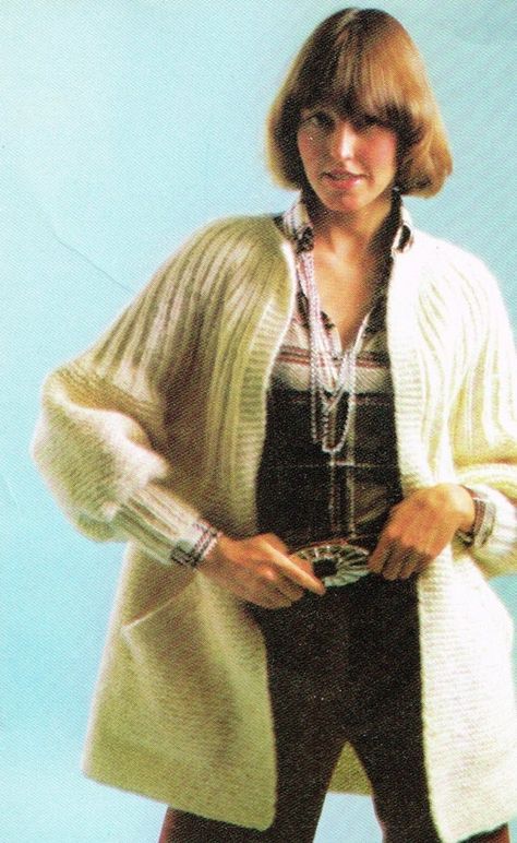 PDF Vintage Knitting Pattern Women's Bell Sleeve | Etsy 70s Cardigan, Bell Sleeve Cardigan, Cardigan Knit, Vintage Knitting Patterns, How To Start Knitting, Bell Sleeve Sweater, Boatneck Sweater, Cardigan Long, Sweater Knitting Patterns