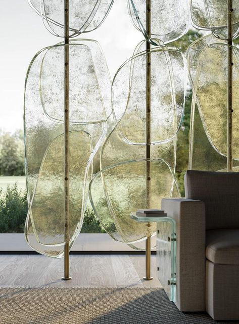 Sfogio: Contemporary Screen, Molten Glass Screen - Melt Collection | Arte Veneziana Glass Partition Designs, Partition Screen, Glass Partition, Partition Design, Partition Wall, Screen Design, Contemporary Glass, Glass Texture, Ceiling Design