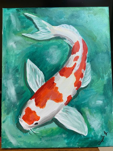 Lavender Haze Koi Fish, Fish Aquarium Painting, Japanese Koi Painting, Easy Coy Fish Painting, Koi Fish Chalk Art, Koi Pond Painting Easy, Painting Ideas On Canvas Koi Fish, Coy Pond Painting, Fish Drawing Oil Pastel