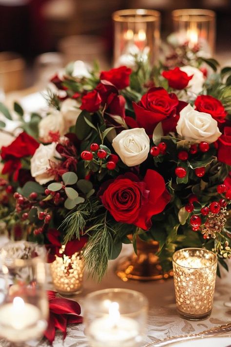 Holiday Party Floral Centerpieces, Christmas Party Round Table Decor, Classy Christmas Wedding Decor, Christmas Party Floral Centerpieces, Elegant Christmas Table Centerpieces, Christmas Wedding Centerpiece, Annapolis Christmas, Winter Floral Arrangements Centerpieces, Round Table Christmas Centerpieces