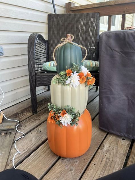 Dollar Tree Crafts & DIY with Instructions! + Freebies! 🥳 | Let’s see your stackable DT pumpkins | Facebook Fall Stackable Pumpkins, Diy Dollar Tree Stackable Pumpkins, Diy Stackable Pumpkins, Dollar Tree Stackable Pumpkin Ideas, Stackable Pumpkins From Dollar Tree, Dollar Tree Stackable Pumpkins, Dollar Tree Stacked Pumpkins, Stacked Pumpkins Diy, Plastic Pumpkins Makeover