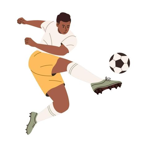 Football player in action isolated on white background. Flat vector illustration Football Vector Illustration, Football Animation, Soccer Illustration, Sports Illustrations Design, Penalty Kick, Football Illustration, Illustrations Design, Best Football Players, Flat Vector Illustration