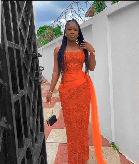 Burnt Orange Asoebi, Orange Asoebi, Burnt Orange Lace Dress, Lace Asoebi, Lace Asoebi Styles, Making Outfits, Ghanaian Wedding, Orange Lace Dress, African Wedding Attire