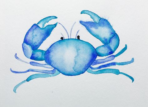 Crab Drawing Simple, Watercolour Crab, Sea Animal Paintings, Watercolor Sea Animals, Blue Crabs Art, Crab Watercolor, Crab Painting, Ocean Watercolor, Crab Art