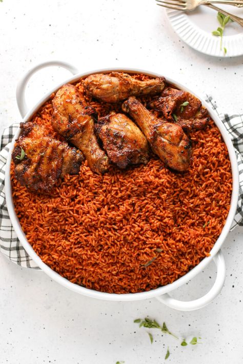 Jollof Rice Nigerian, Onion Rice, Nigeria Food, Salmon Rice Bowl, Parboiled Rice, Chicken Bouillon, Nigerian Recipes, Jollof Rice, Dried Thyme