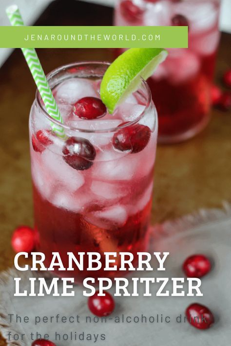 Non Alcoholic Drinks With Cranberry Juice, Cranberry Lime Mocktail, Cranberry Juice Mocktail Recipe, Cranberry Mocktail Non Alcoholic, Spritzer Drink, Drinks With Cranberry Juice, Festive Holiday Drinks, Mocktail Drinks, Spritzer Recipes