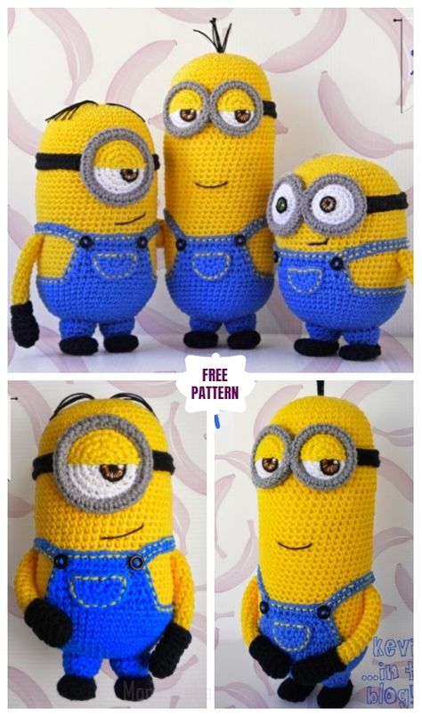 DIY Amigurumi Crochet Minion Free Patterns Crochet Smurf, Minion Crochet Patterns, Crochet Minion, Minion Pattern, Virkning Diagram, Minion Crochet, Crochet Toys Free Patterns, Diy Amigurumi, Amigurumi Minta