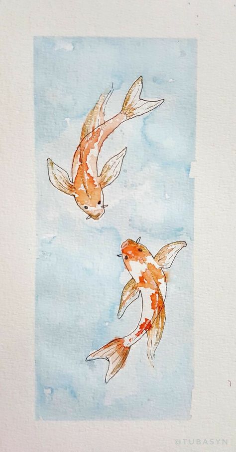 Koi Fish In Water Drawing, Koi Fish Painting Aesthetic, Gold Fish Watercolor Painting, Koi Fish Aesthetic Drawing, Gold Fish Watercolor, Koi Fish Drawing Wallpaper, Koi Fishes Painting, Aesthetic Fish Painting, Drawing Ideas Koi Fish