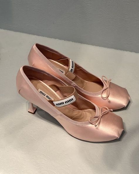 Miu Miu Pink Shoes, Miu Miu Ballet Heels, Miumiu Ballerinas, Balletcore Accessories, Miu Miu Ballerina, Miumiu Shoes, Miu Miu Heels, Ballet Heels, Ballerina Heels