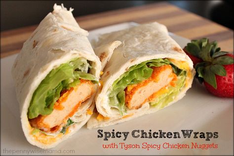 #ad Spicy Chicken Wraps made with Tyson's new gourmet Spicy Chicken Nuggets #LoveUrNuggets #cbias Spicy Chicken Wrap, Tyson Chicken, Chicken Wrap Recipes, Vegan Wraps, Delicious Appetizer Recipes, Chicken Nugget, Chicken Wraps, Recipes From Heaven, Wrap Recipes