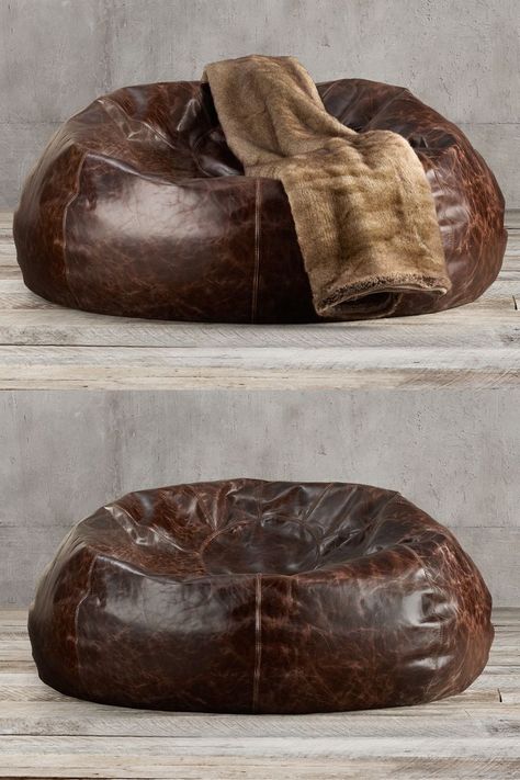 Like an old baseball mitt, this plump, over-sized bean bag chair is upholstered in fine leather and seamed with a circular center for sink-in comfort! Classy Bean Bag Chair, Bean Bag Cinema, Dawson Bed, Leather Bean Bag Chair, Bean Bag Design, Chicago Lofts, Leather Bean Bag, Cinema Chairs, Baseball Mitt