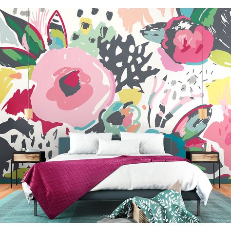 Find the Origin Murals Abstract Floral Wall Mural at Michaels. com. Enjoy a playful and artistic ambiance with this abstract floral wallpaper. Enjoy a playful and artistic ambiance with this abstract floral wallpaper. The backdrop is accented by whimsical flowers. It's sure to transform your space. Details: Available in multiple colors 8.8ft. x 7.8ft. when assembled 6 panels Paper For indoor useNote: Paste not included | Origin Murals Abstract Floral Wall Mural in Vibrant | 8.8ft x 7.8ft | Micha Murs Roses, Floral Wall Mural, Navy Blue Walls, Indoor Design, Diy Wallpaper, Raspberry Pink, Garden Wall Art, Accent Wallpaper, Pink Walls