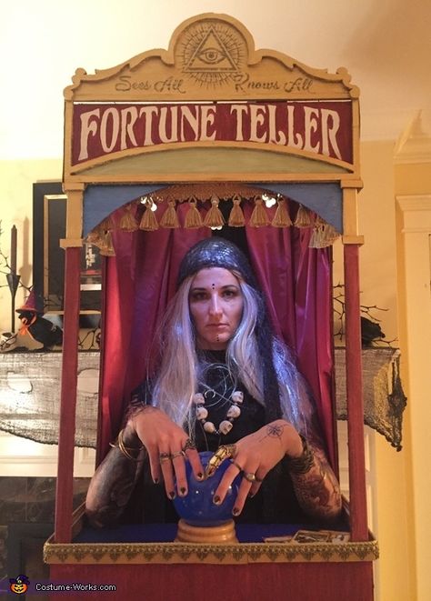 Fortune Teller Machine - 2018 Halloween Costume Contest Vintage Fortune Teller Costume, Victorian Fortune Teller, Fortune Telling Machine, Wheel Of Fortune Costume, Fortune Teller Halloween Costumes, Freakshow Costume, Fortune Teller Booth, Fortune Teller Machine, Fortune Teller Halloween