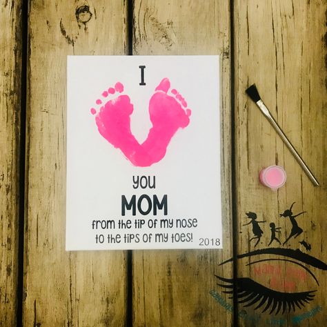 I Love Mom Toddler Footprint Art Baby Footprint Art Gift | Etsy Mothers Day Gifts Toddlers, Baby Footprint Art, Easy Mother's Day Crafts, Toddler Painting, Mother's Day Projects, Handprint Gifts, Baby Art Projects, Footprint Crafts, Baby Footprint