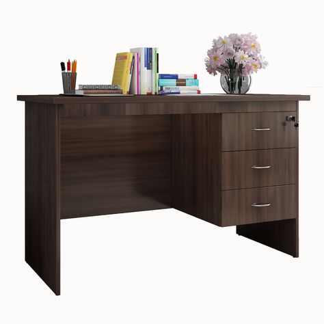 Helios Jane Brown Engineered Wood Study Table With Drawer | Brown | Engineered Wood Small Brown Desk, Brown Study Table, Dark Brown Desk, Wood Study Table, Small Study Table, Brown Desk, Home Office Table, Desks For Small Spaces, Small Study