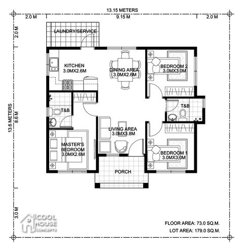 5 Bungalow House Design With 3 Bedrooms And 2 Bathrooms (Floor Plans Included) Bungalows Ideas, Residential Plan, 3 Bedroom Home Floor Plans, Bungalow House Floor Plans, Three Bedroom House Plan, Pelan Rumah, Bungalow Floor Plans, House Pictures, Bathroom Floor Plans