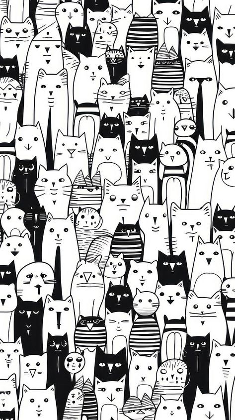 Cat cute wallpaper drawing mammal sketch.  | premium image by rawpixel.com / Tanasiri Cat Wallpaper Black And White, Iphone Wallpaper Cartoon, Cat Iphone Wallpaper, Cat Black And White, Wallpaper Drawing, Iphone Wallpaper Cat, Wallpaper Cartoon, Cartoon Cats, Wallpaper Cat