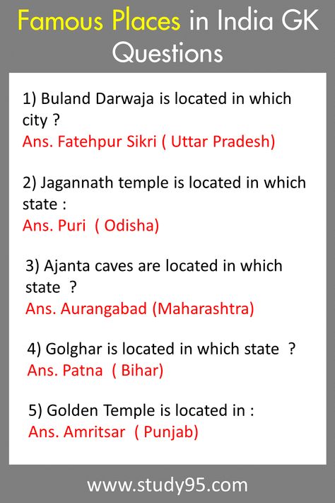 Hello guys Questions Related to Monuments and famous places in India GK Questions are important for Exams. This type of questions always asked in various competitive Exams. So here are the 20 GK Questions Related to Monuments History of India. Famous Places in India GK Questions Gk For Competitive Exams, Some Gk Questions In English, India Gk In English, Gernal Knowledge In English About India, Gk Questions And Answers In English India, Gk Knowledge In English For Kids, Gk Questions And Answers In English For Kids, Gk Questions And Answers For Kids, Gk Quiz Questions In English