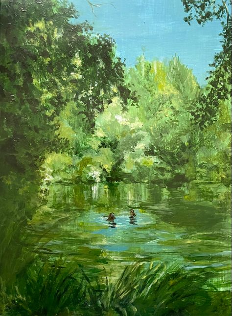 Forest Pond Art, Water Landscape Painting, River Artwork, Swimming Painting, Lake Acrylic Painting, River Paintings, Stream Painting, River Drawing, Ipad Themes