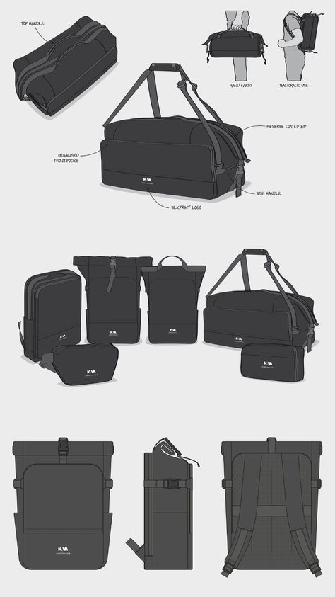 Duffle Bag Design, Backpack Design Concept, Badminton Bag, Backpack Design, Edc Bag, Photography Bags, Bag Illustration, Backpack Accessories, Drawing Bag