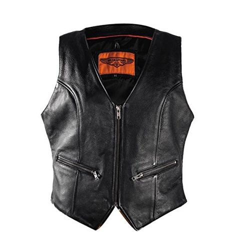 Womens Biker Naked Leather Vest With Gun Pockets (XL, Black) Motorcycle Leather Vest, Biker Wear, Leather Waistcoat, Pocket Vest, Motorcycle Vest, Biker Vest, Motorcycle Leather, Biker Leather, Motorcycle Women