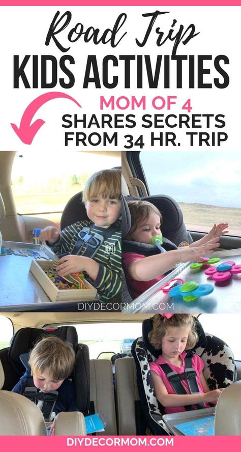 See the best road trip activities and games for kids on long road trips--from a mom of 4 after a 34 HOUR trip! #roadtrip #kids #toddler #kidsactivities #DIYDecorMom Travel Tray For Kids, Car Trip Activities, Car Ride Activities, Toddler Road Trip, Trip Games, Trip Activities, Car Activities, Travel Tray, Travel Printables