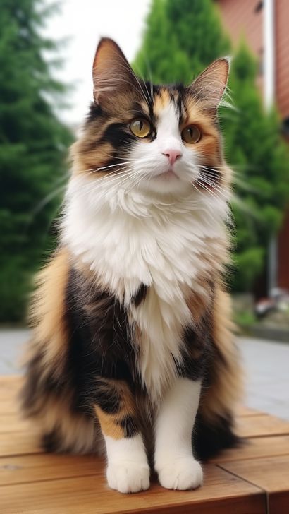 Calico Norwegian Forest Cat - PICTURES &amp; Breed Profile Of A Calico Norwegian Forest Kitten Calico Norwegian Forest Cat, Cats In Forest, Therian Types, Calico Cat Therian, Norwegian Forest Kittens, Majestic Cats, Norwegian Cat, Majestic Cat, Cat Calico