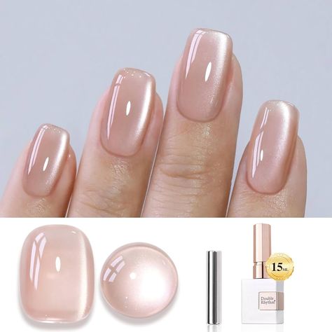 Amazon.com : Double Rhythm Jelly Glass Cat Eye Gel Polish with Magnet 15ML Holographic Glitter Shimmer Translucent Sheer Color Magnetic Nail Polish Salon DIY at Home (Jelly Glass Nude-MC1101) : Beauty & Personal Care Cat Eye Natural Nails, Cat Eye Nails Colors, Clear Glass Nails, Clear Cat Eye Nails, Glass Cat Eye Nails, Jelly Nude Nails, Sheer Nail Designs, Nude Jelly Nails, Jelly Gel Nails