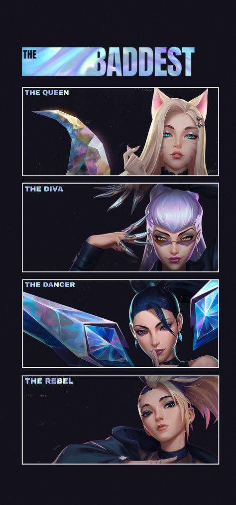 Baddest Wallpaper, Lol Evelynn, Kai'sa Kda, League Of Legends Art, Akali Lol, Ahri Wallpaper, Evelynn League Of Legends, League Of Legends Poster, Ahri Lol