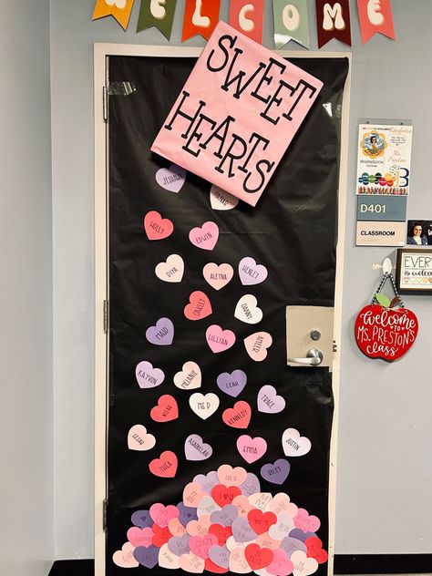 Classroom Decor For Valentines Day, Valentine’s Day Decor Classroom, Sweethearts Door Decoration, School Door Decorations Valentines, Valentines Infant Classroom Door, Valentines Decorating Ideas For School, Valentine’s Day Ideas For Classroom, Work Valentines Decorations, Valentines Classroom Crafts For Kids