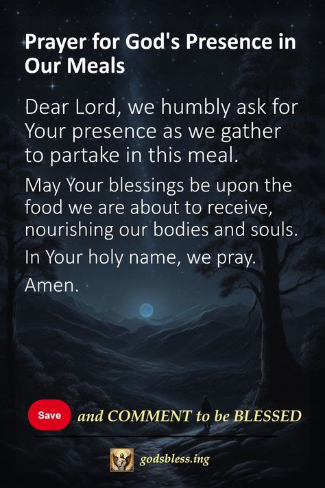 Prayer for God's Presence in Our Meals Prayer For Meal Time, Grace Prayers Before Meals, Saying Grace Before Meals Prayer, Prayer For Food Meals, Prayer Before Eating Meals, Prayers For Grace, Prayer Before Meal, Meal Prayer, Grace Before Meals