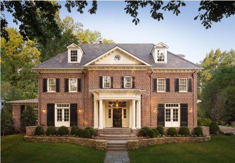 Best exterior paint colors for red brick homes and how to use them Red Brick House Exterior, Red Brick Exteriors, Colonial House Exteriors, Interior Casa, Best Exterior Paint, Reality Shifting, Black Shutters, Adding Details, Colonial Exterior